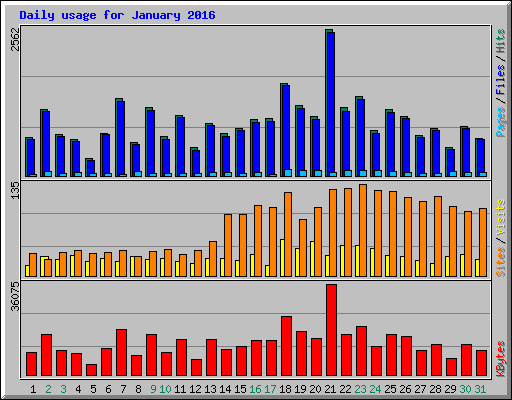 Daily usage for January 2016